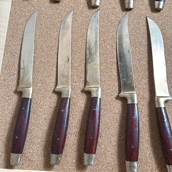 Antique Cocktails Forks Knives Spoons Royal Crown Design Rose Wood Handles - Picture 7 of 17